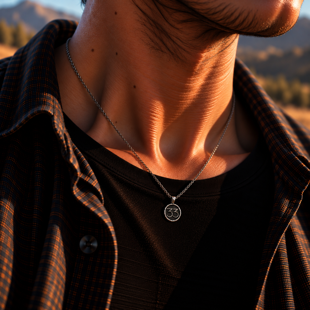Silver-tone chain necklace with small round 33 pendant