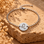 Silver chain Leo zodiac charm bracelet with round medallion