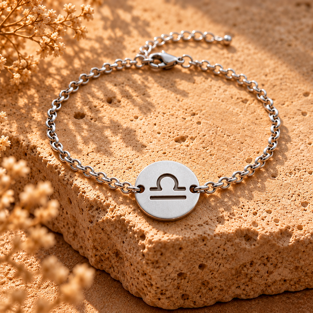 Libra bracelet with silver chain and circular Libra scale charm