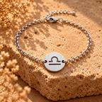 Libra bracelet with silver chain and circular Libra scale charm