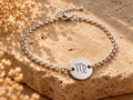 Virgo zodiac bracelet with Maiden symbol on a 925 sterling silver rolo chain, personalized birth date engraving on the back