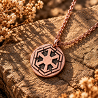 Rose gold chain necklace with round Sith Empire medallion pendant