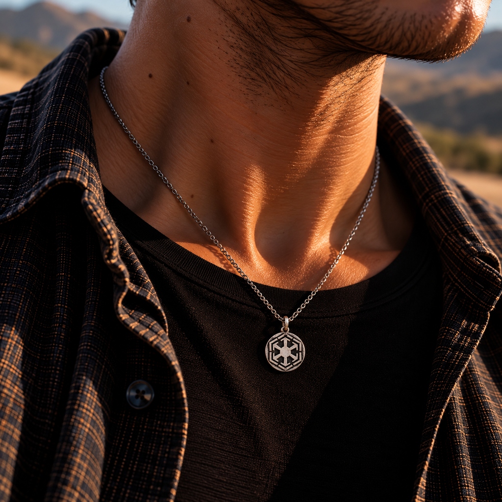 Silver chain necklace with round Sith Empire medallion pendant