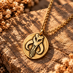 Gold-toned round pendant necklace with mythosaur medallion and link chain