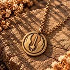Jedi Order medallion necklace with round gold medallion pendant on chain