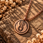 Jedi Order medallion necklace with round rose-gold pendant and chunky chain